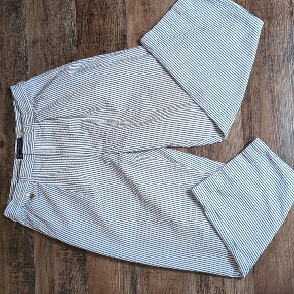 Vintage 80s Abercrombie & Fitch Country Clothes Pleated Seersucker Pants 34x30 - Picture 1 of 12